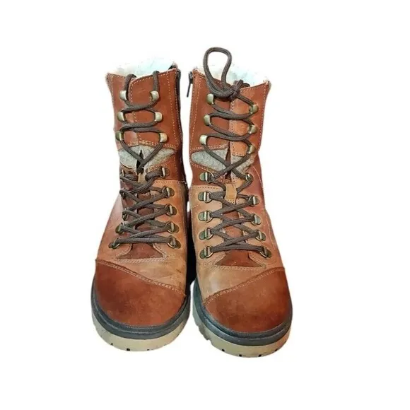 Frankie4 Boots Sherpa Lace &amp; Zip Up Size 8 Leather Combat Winter Moto Hiking