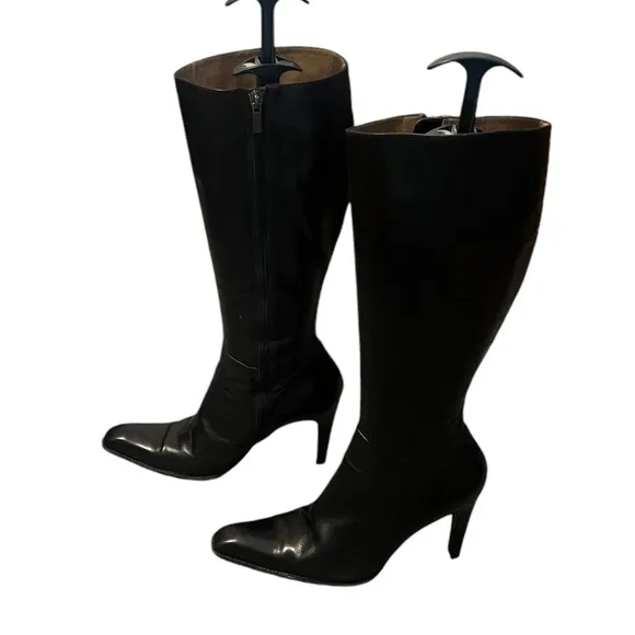 Fratelli Rossetti lLeather  Stiletto Tall Mob Wife Boots Black Size 39/8