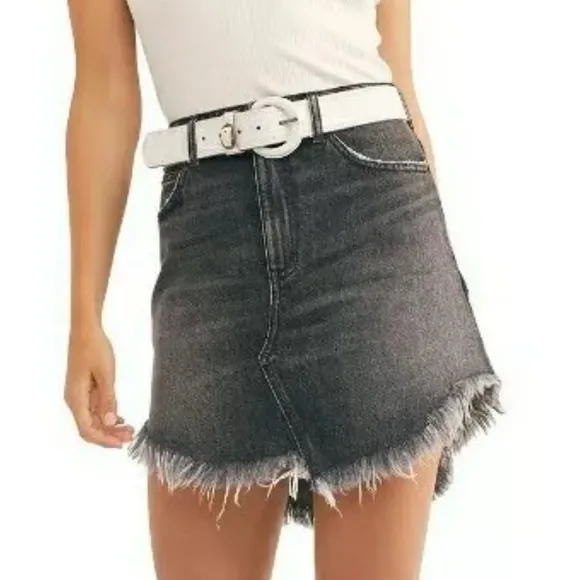 Free People black raw hem denim mini skirt-Size 28