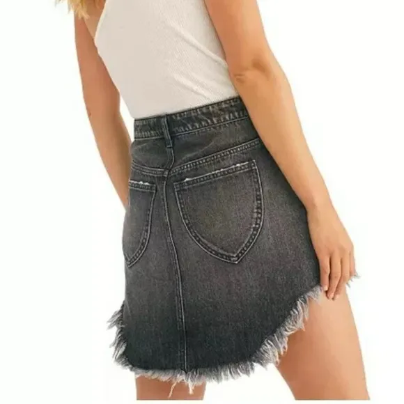 Free People black raw hem denim mini skirt-Size 28