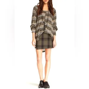 Free People Black Taupe Mid Rise Plaid Asymmetrical Mini Demi Wrap Skirt Size 4