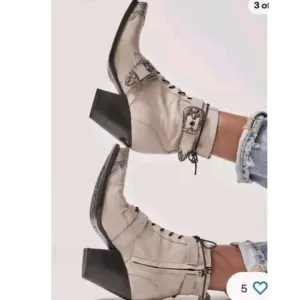 Free People Briar Buckle Lace Up Boot Leather Pewter Etch Tip Opal Grey 36