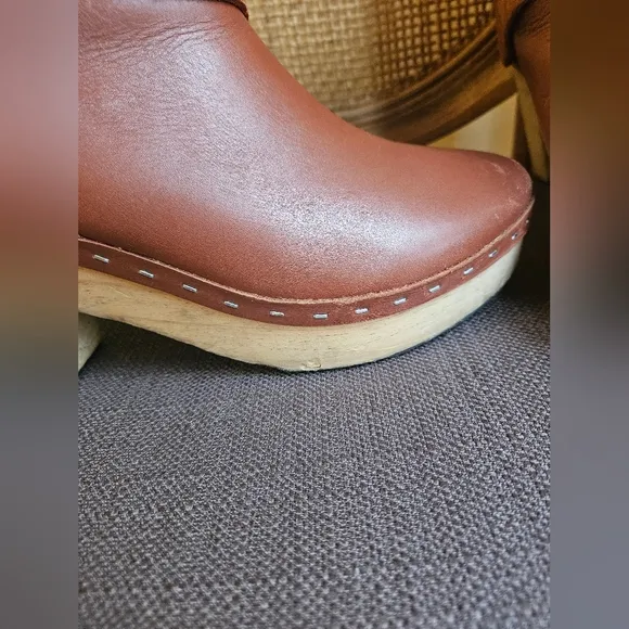 Free People Bungalow Clog Boots Leather Strap Buckle in Chestnut