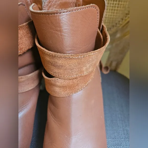 Free People Bungalow Clog Boots Leather Strap Buckle in Chestnut