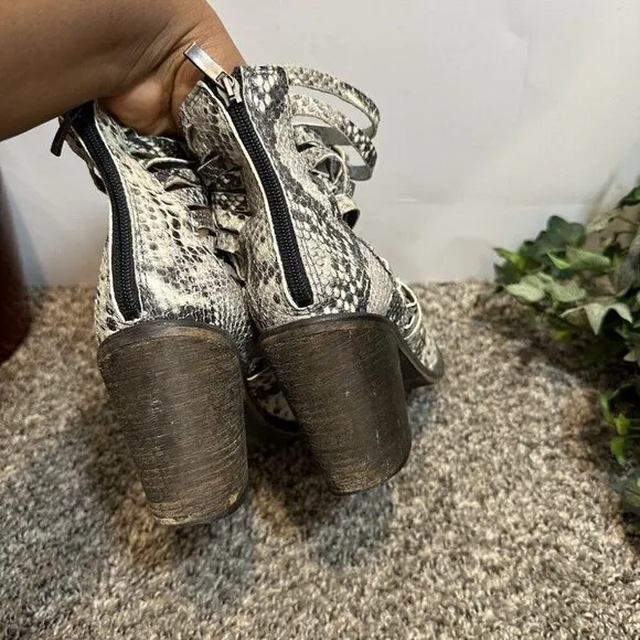 Free People Carrera Ankle Boots Woven Caged Snake Skin Block Heel Zip 40 US 10