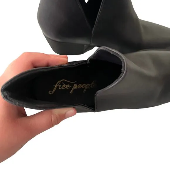 Free People Charm Double V Ankle Black Leather Boots Size 38 EU