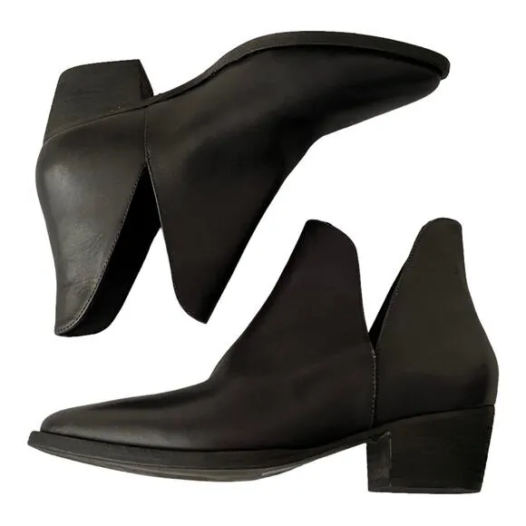 Free People Charm Double V Ankle Black Leather Boots Size 38 EU