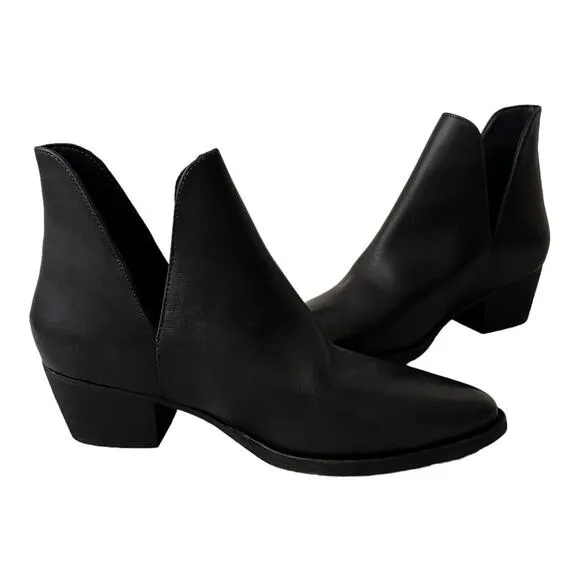 Free People Charm Double V Ankle Black Leather Boots Size 38 EU