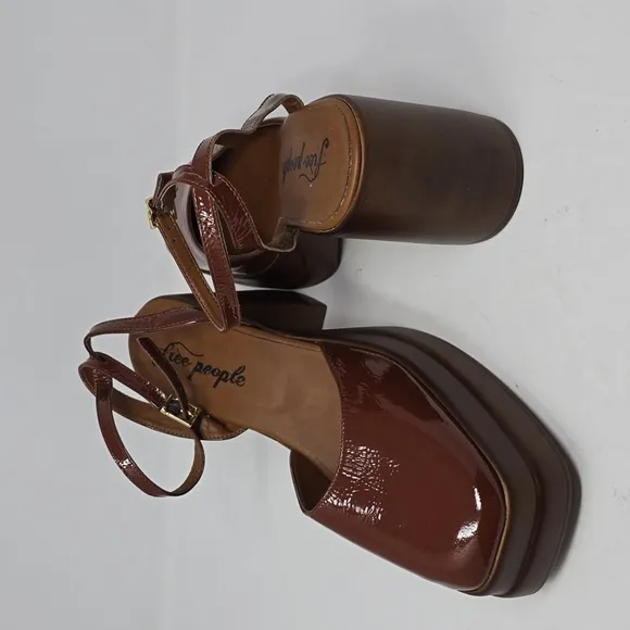 Free People Double Stack Platform Brown Mary Janes Women's Size  40
