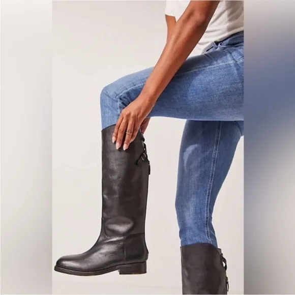 Free People Faded Black Everly Equestrian Boots Leather Zipper Back