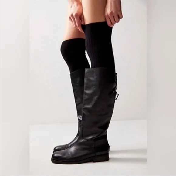 Free People Faded Black Everly Equestrian Boots Leather Zipper Back
