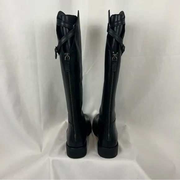 Free People Faded Black Everly Equestrian Boots Leather Zipper Back