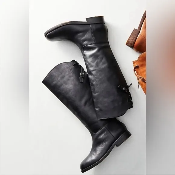 Free People Faded Black Everly Equestrian Boots Leather Zipper Back