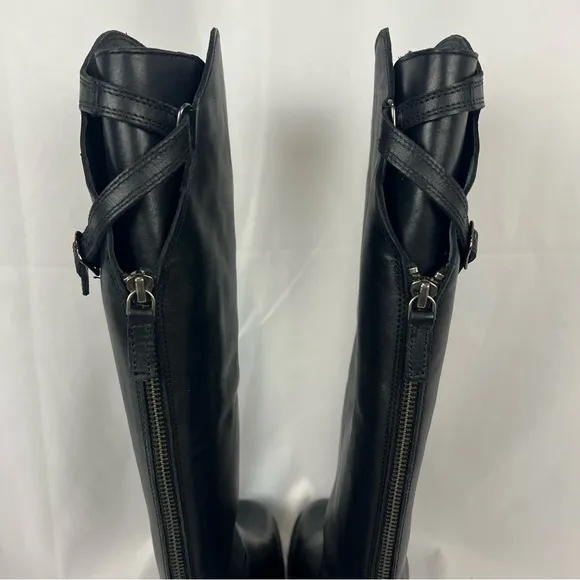 Free People Faded Black Everly Equestrian Boots Leather Zipper Back