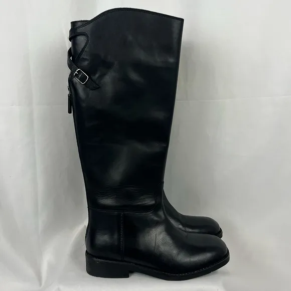 Free People Faded Black Everly Equestrian Boots Leather Zipper Back