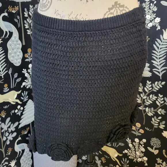 Free People Flora Crochet Mini Skirt Black XL