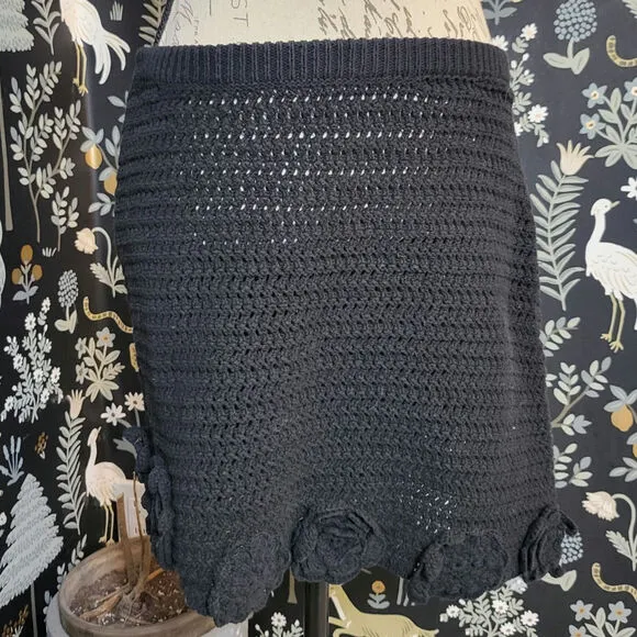 Free People Flora Crochet Mini Skirt Black XL