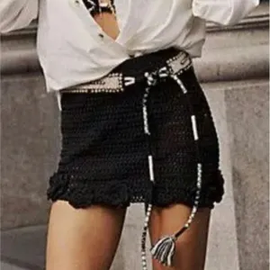 Free People Flora Crochet Mini Skirt Black XL
