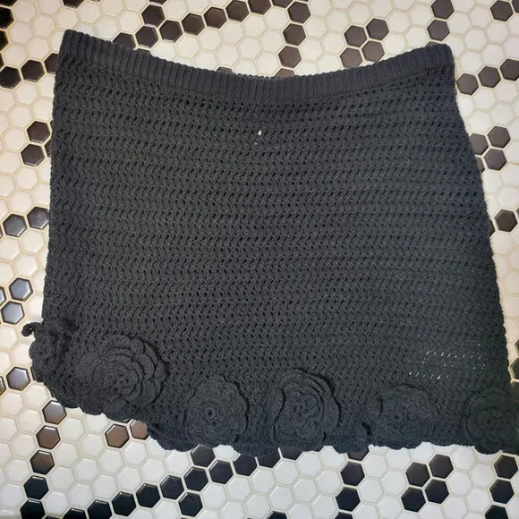 Free People Flora Crochet Mini Skirt Black XL