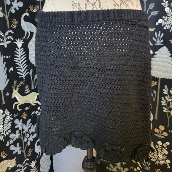 Free People Flora Crochet Mini Skirt Black XL