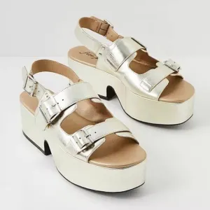 Free People Follow Your Path Platform Buckle Strap Sandals Champagne 8.5/9