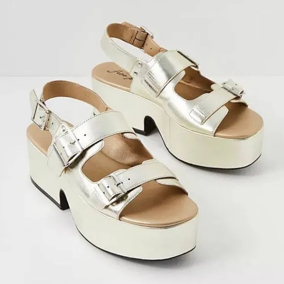 Free People Follow Your Path Platform Buckle Strap Sandals Champagne 8.5/9