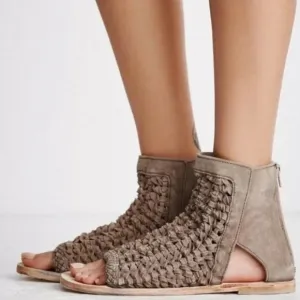 FREE PEOPLE Island Cruiser Taupe Suede Zip-up Sandals Women's Size EU 38 USA 7.5