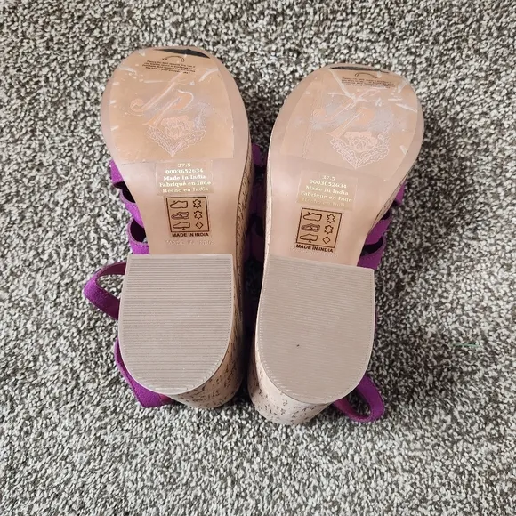 Free People Lisbon Cork Platform Shoes In Verbena Suede Size 37.5 / 7.5