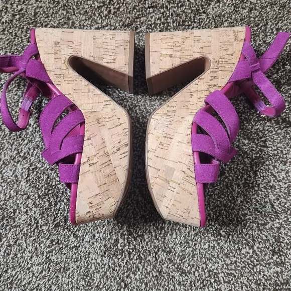 Free People Lisbon Cork Platform Shoes In Verbena Suede Size 37.5 / 7.5