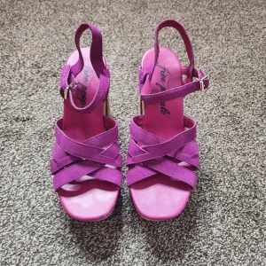 Free People Lisbon Cork Platform Shoes In Verbena Suede Size 37.5 / 7.5
