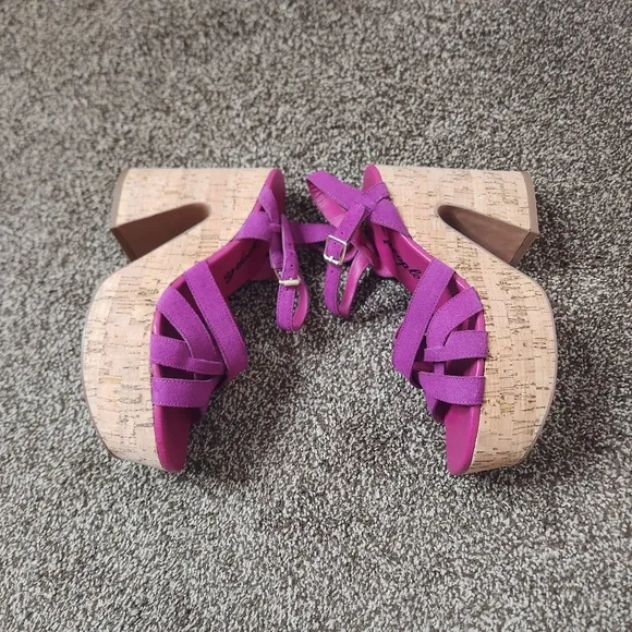 Free People Lisbon Cork Platform Shoes In Verbena Suede Size 37.5 / 7.5