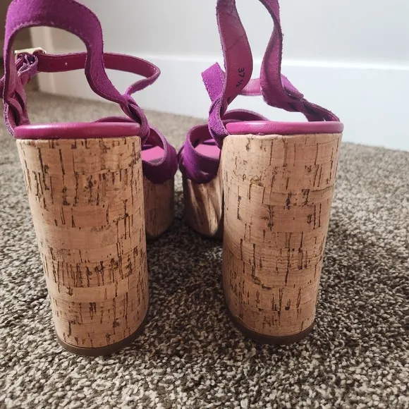 Free People Lisbon Cork Platform Shoes In Verbena Suede Size 37.5 / 7.5