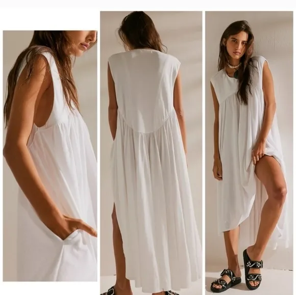 Free People Madelyn Midi Oversized Dress With Pockets Ivory. 🆕 XS