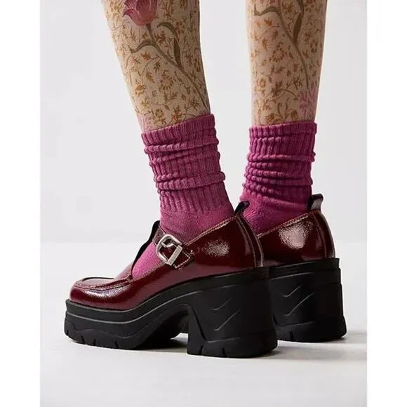 FREE PEOPLE Mayla Mary Jane Platform Heels Women’s Patent Leather 7.5 Raspberry