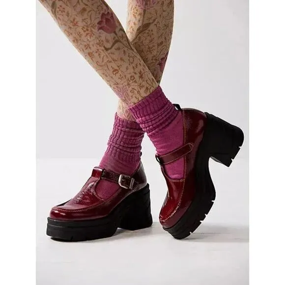 FREE PEOPLE Mayla Mary Jane Platform Heels Women’s Patent Leather 7.5 Raspberry