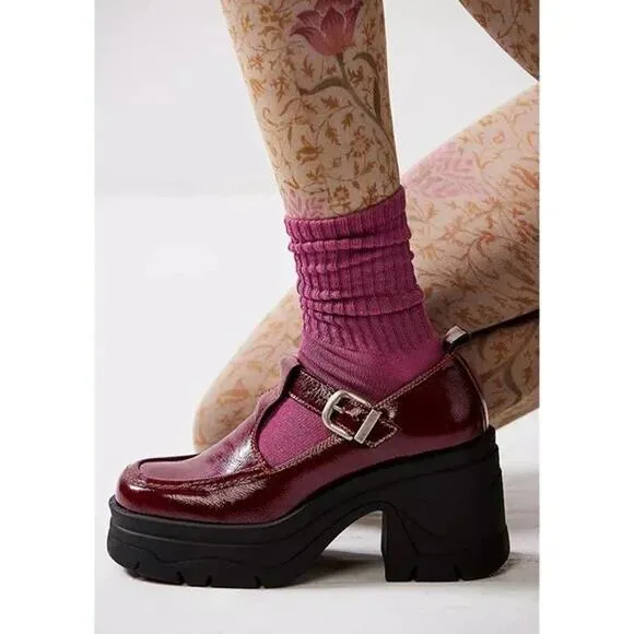 FREE PEOPLE Mayla Mary Jane Platform Heels Women’s Patent Leather 7.5 Raspberry