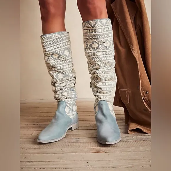 Free People| NIB Calm Waters Bren Slouch Crochet Tall Boots Sz 9