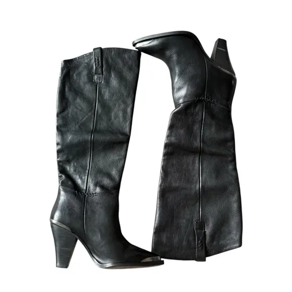 Free People Stevie Tall Boots Black Leather Size 37 NIB Knee High Riding Boots