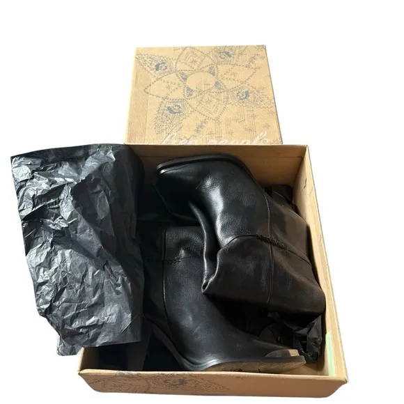 Free People Stevie Tall Boots Black Leather Size 37 NIB Knee High Riding Boots