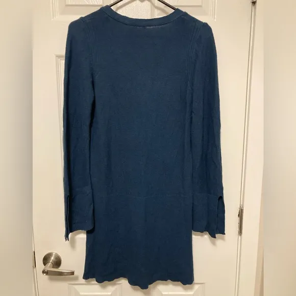 Free People Teal Green Crisscross V Neck Long Sleeve Tunic Knit Sweater Dress