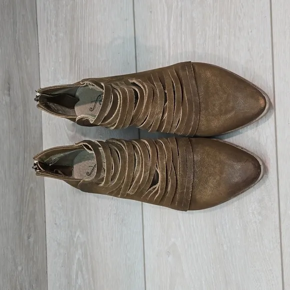 Free People Women Lost valley Ankle Sliced Leather Boots boho shoes sz 38/7.5-8