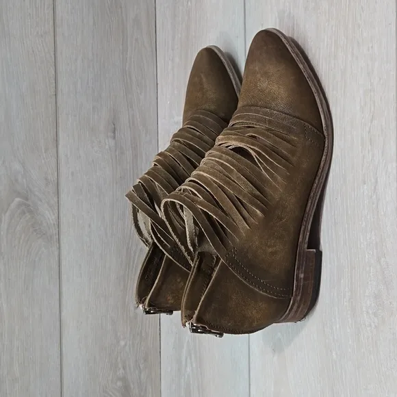 Free People Women Lost valley Ankle Sliced Leather Boots boho shoes sz 38/7.5-8