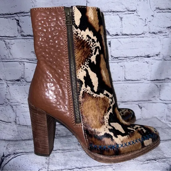 Free People Women’s Brown Leather Pony Hair Ankle Boots Size 38