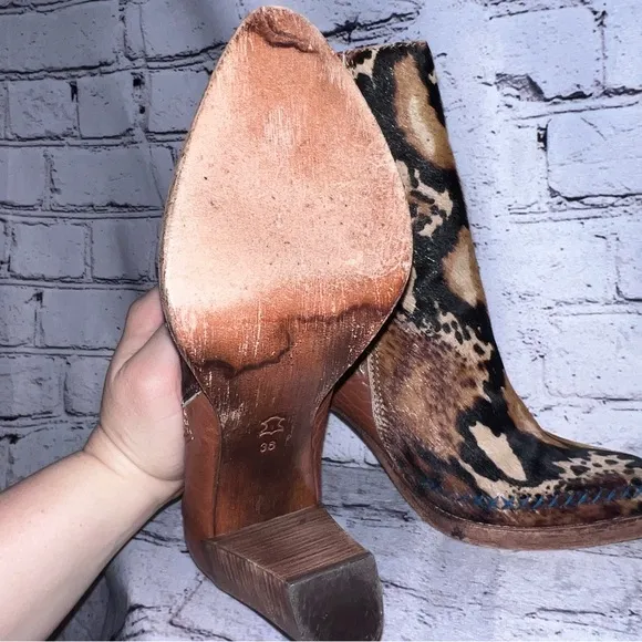 Free People Women’s Brown Leather Pony Hair Ankle Boots Size 38