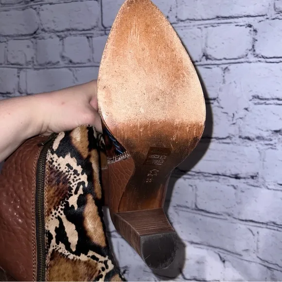 Free People Women’s Brown Leather Pony Hair Ankle Boots Size 38