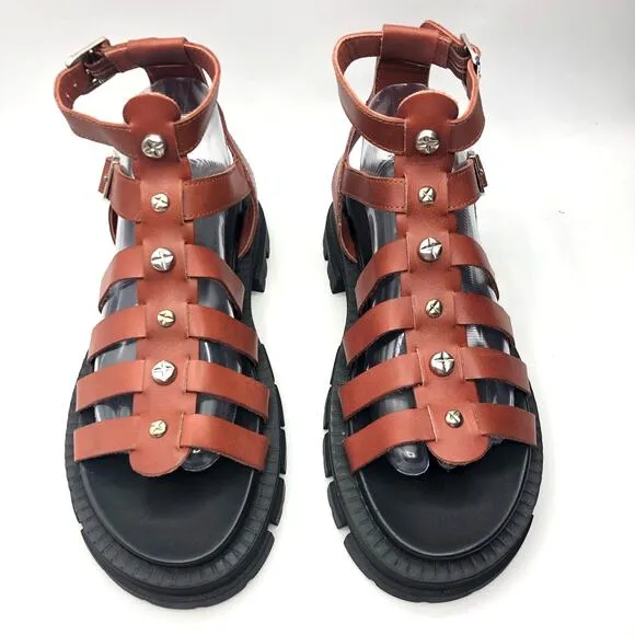 Free People Womens Hadley Hammered Stud Sandals Brown Size 39 US 9