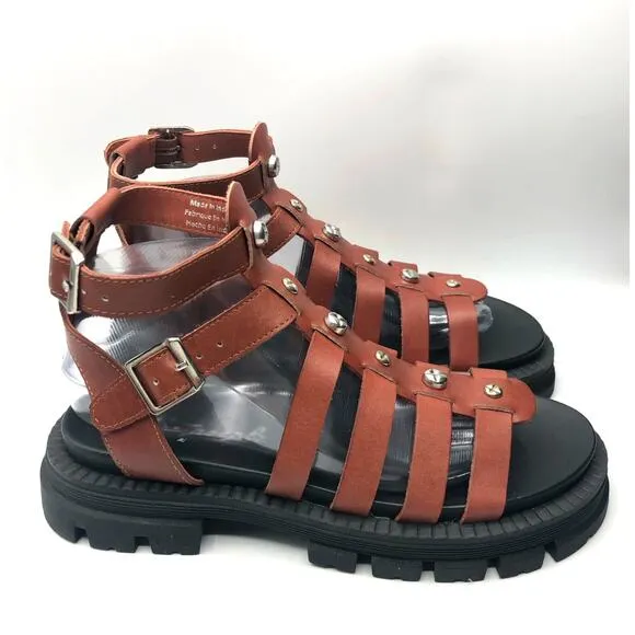 Free People Womens Hadley Hammered Stud Sandals Brown Size 39 US 9