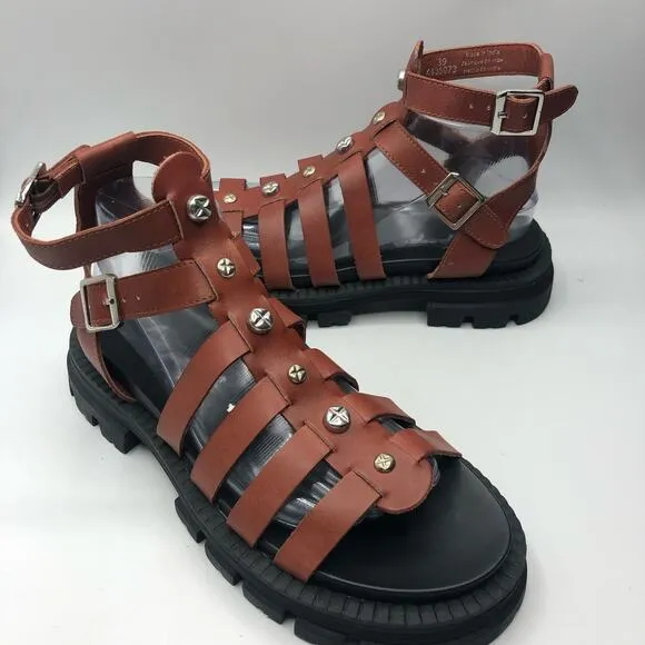 Free People Womens Hadley Hammered Stud Sandals Brown Size 39 US 9
