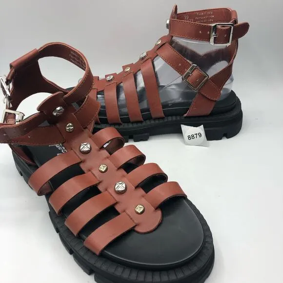 Free People Womens Hadley Hammered Stud Sandals Brown Size 39 US 9
