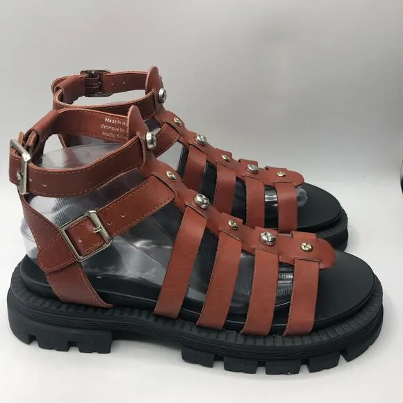 Free People Womens Hadley Hammered Stud Sandals Brown Size 39 US 9